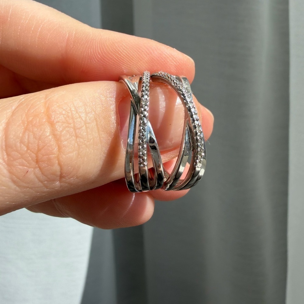 Hoop Earrings, Sterling Silver CZ 925 Sun Never Worn